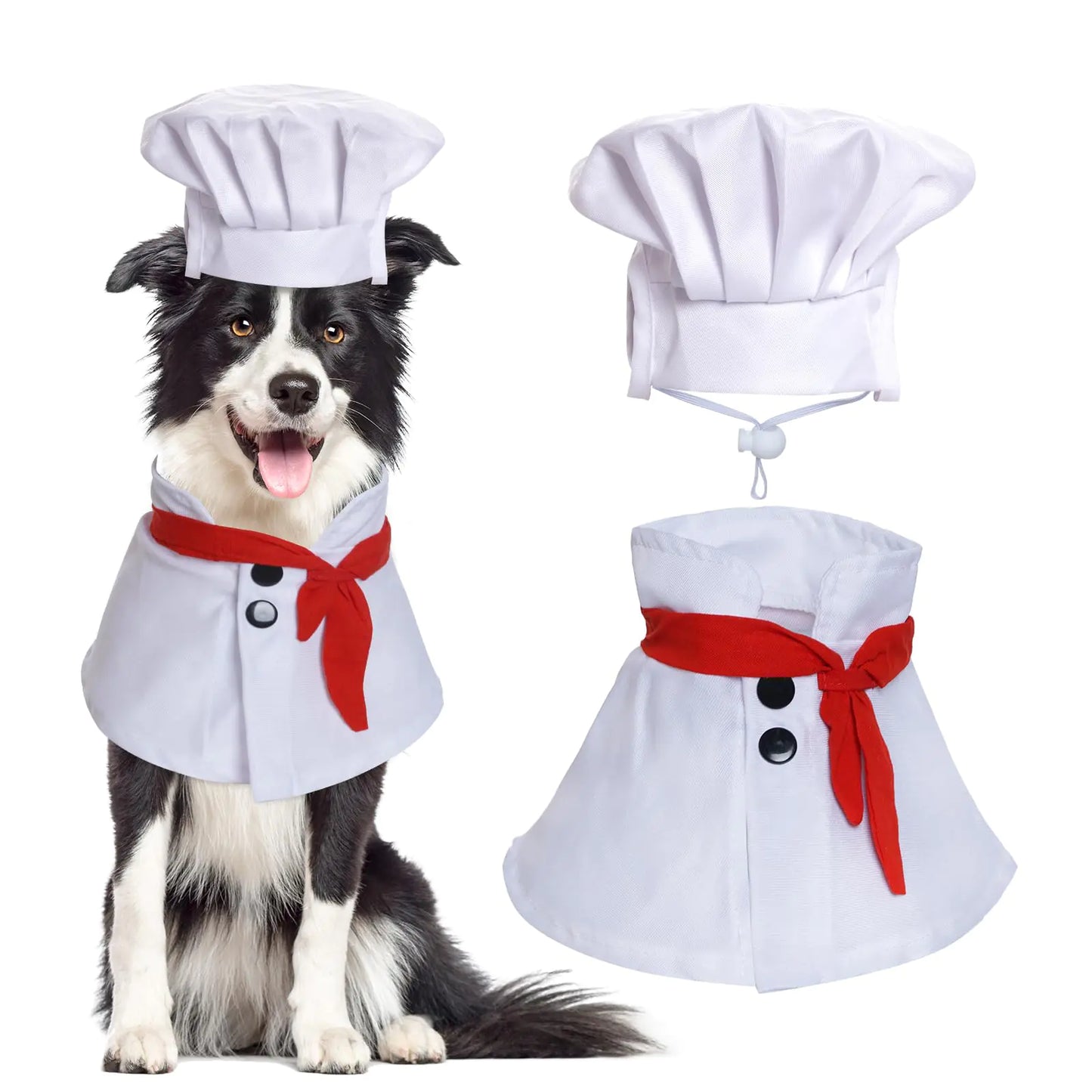 choyaxo Pet Chef Costume Chef Hat with Red Scarf Set Dog Halloween Costume for Small Pet Dogs Cat(Small)